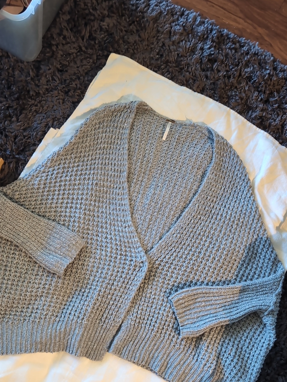 Free People Light Gray Open Knit V-Neck Women's Sweater Cardigan